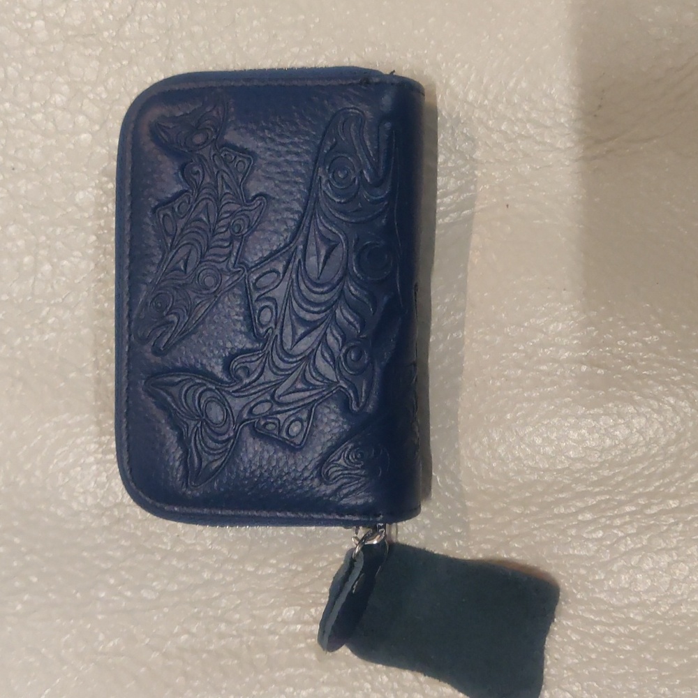 Leather Card Holder with Indigenous Art 'King Salmon' by Joe Wilson